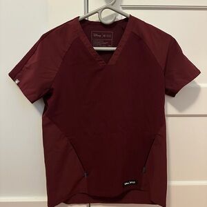 Figs Scrubs Disney Burgundy Top with Blue Zipper